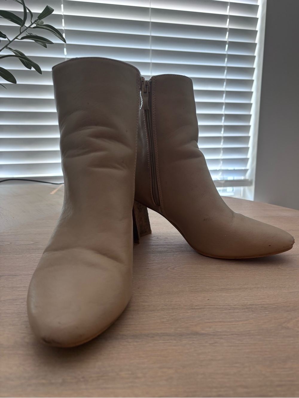 Women’s Beige Mid-Calf Zip Ankle Boots